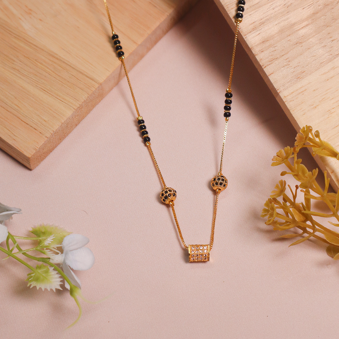 Gold Plated Dual Sphere American Diamond Manglasutra