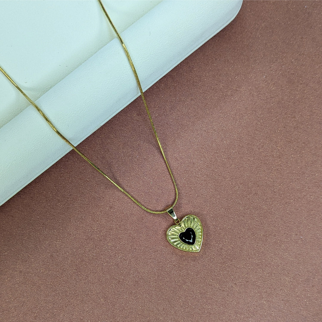 Gold Finish Heart Charm Stone Pendant For Girls & Women