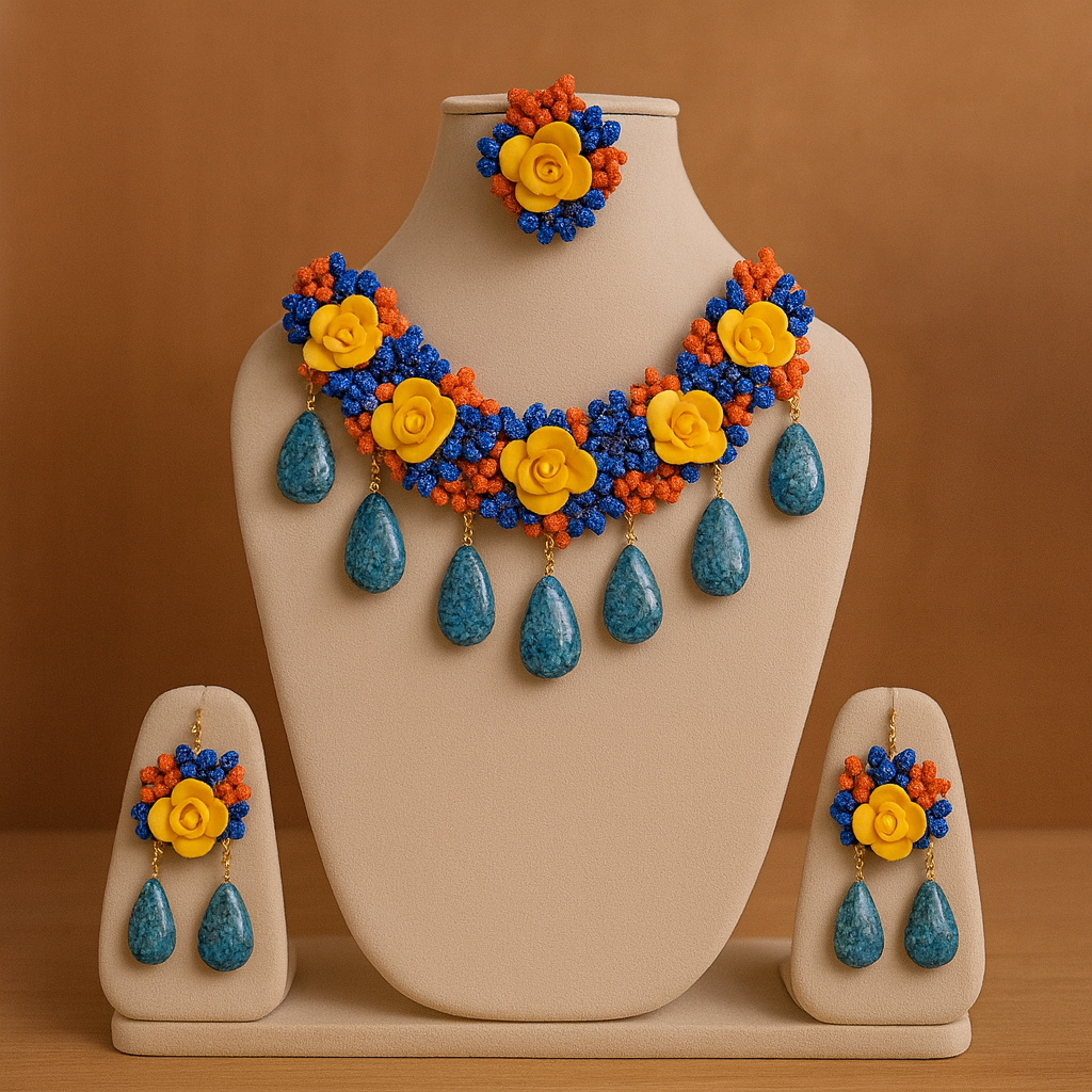 Handcrafted Yellow Floral Haldi Jewelry Set