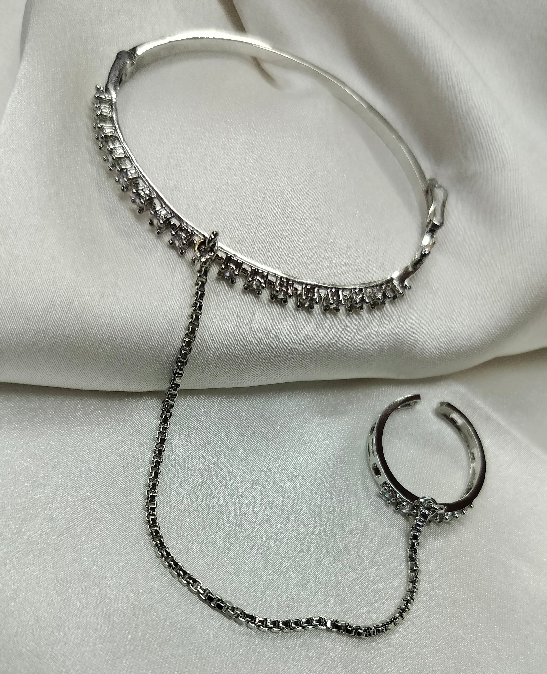 Elegant Single Line AD (American Diamond) Finger Ring Bracelet for Girls & Women