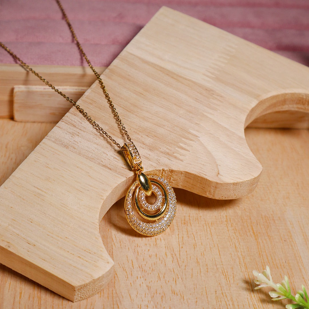 18K Gold Plated Multi Circle Diamond Pendant Necklace (Anti Tarnish)