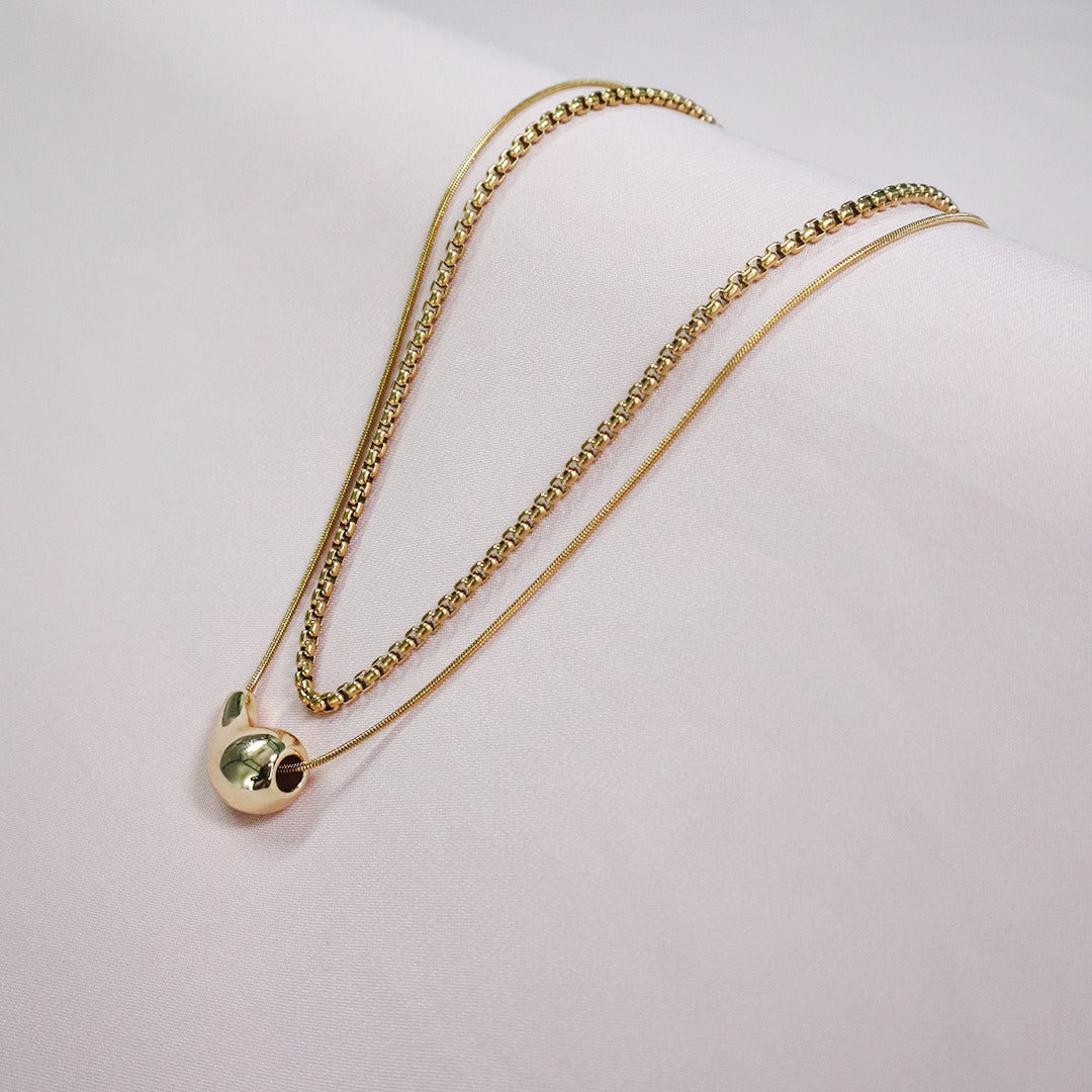 18K Gold Plated Bold Sphere Multi-Layred Pendant Necklace (Anti Tarnish)