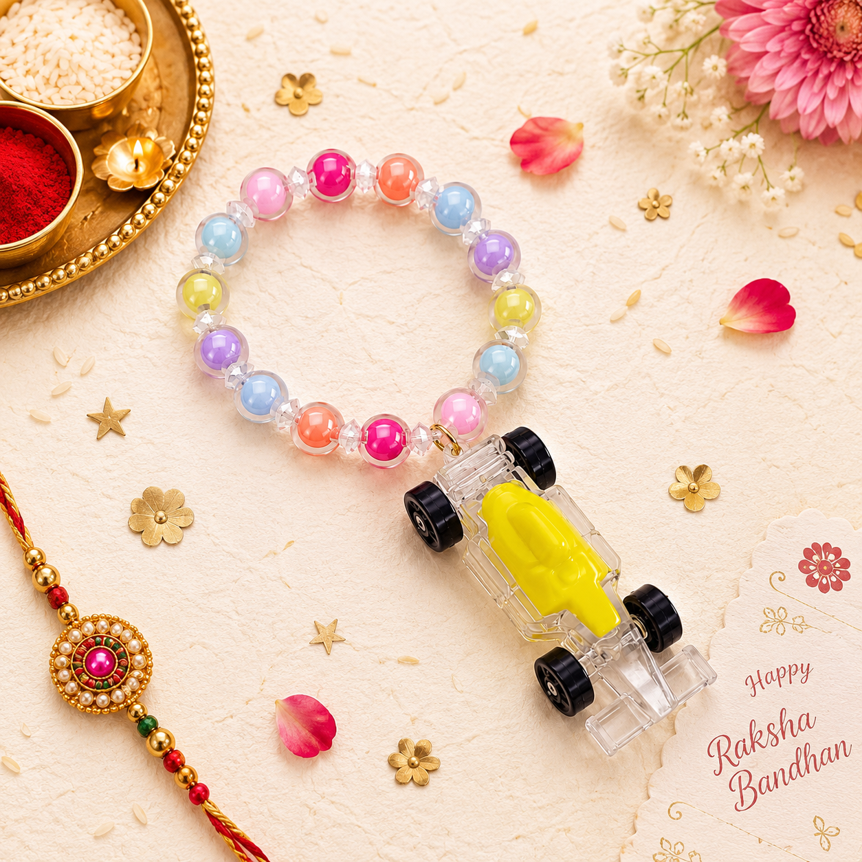 Cute Racing Car Charm Beaded Bracelet for Girls