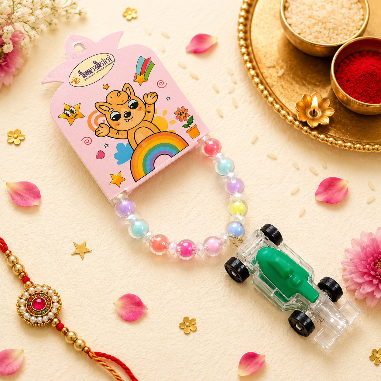 Cute Racing Car Charm Beaded Bracelet for Girls