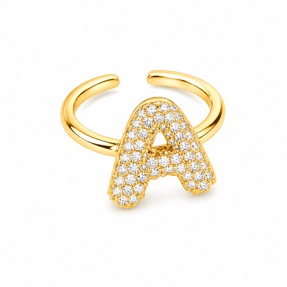 Sparkling Alphabet Letters CZ Stones Rings For Girls & Women's