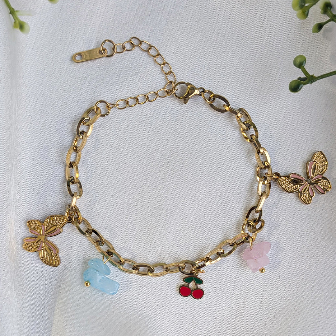 18 K Gold Plated Luminous Resin Butterfly Charm Chain Bracelet (Anti Tarnish)
