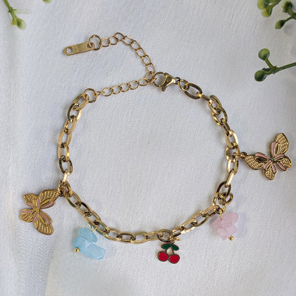 18 K Gold Plated Luminous Resin Butterfly Charm Chain Bracelet (Anti Tarnish)