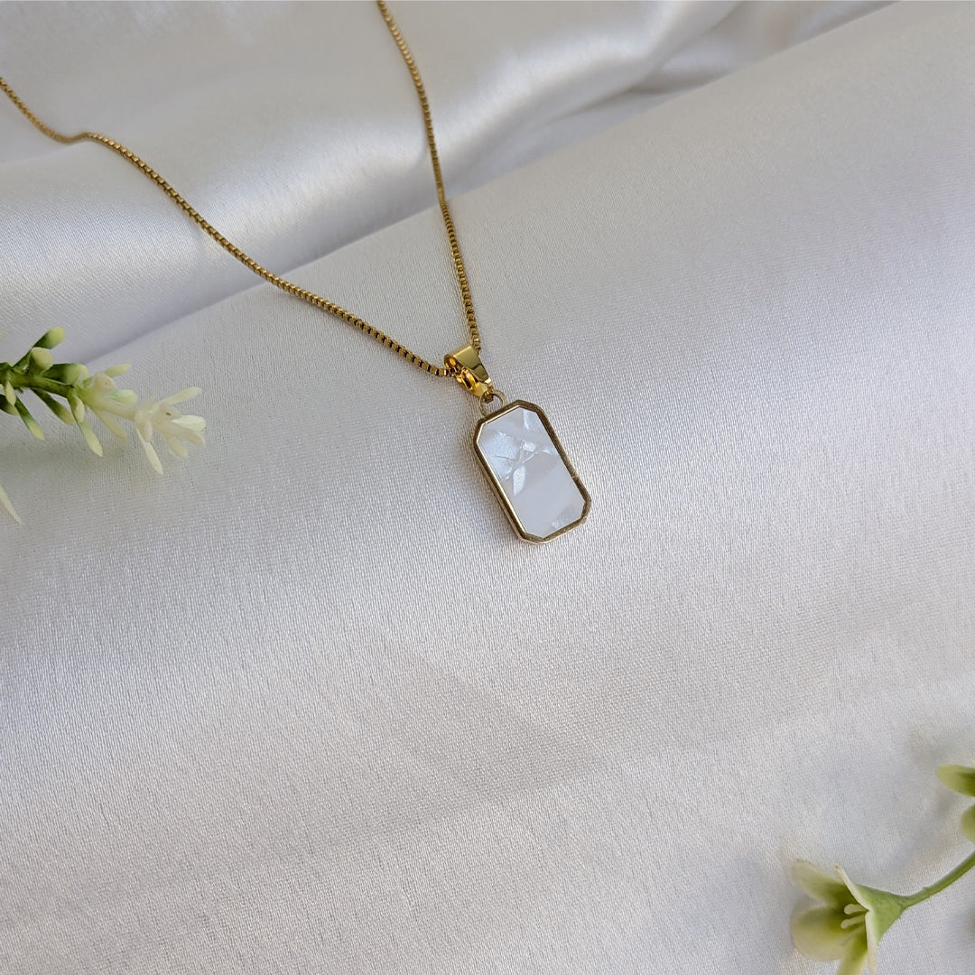 Gold Plated Reversible White & Black Rectangle Pendant for Girls & Women