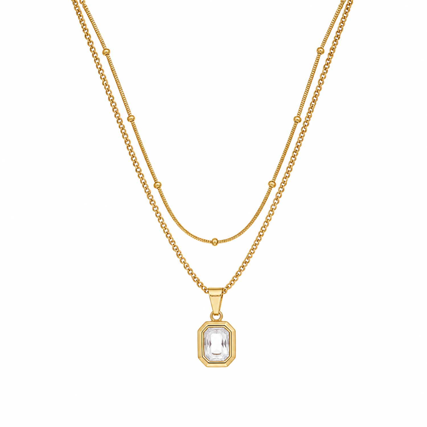 18K Gold Plated Layered Chain With Green Gemstone Emerald Pendant For Girls & Women