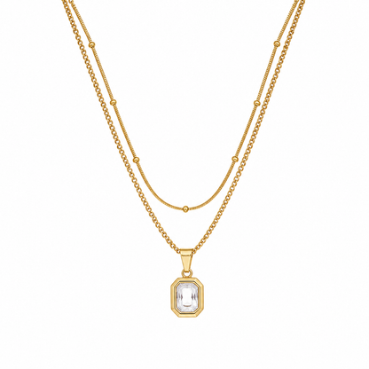 18K Gold Plated Layered Chain With Green Gemstone Emerald Pendant For Girls & Women