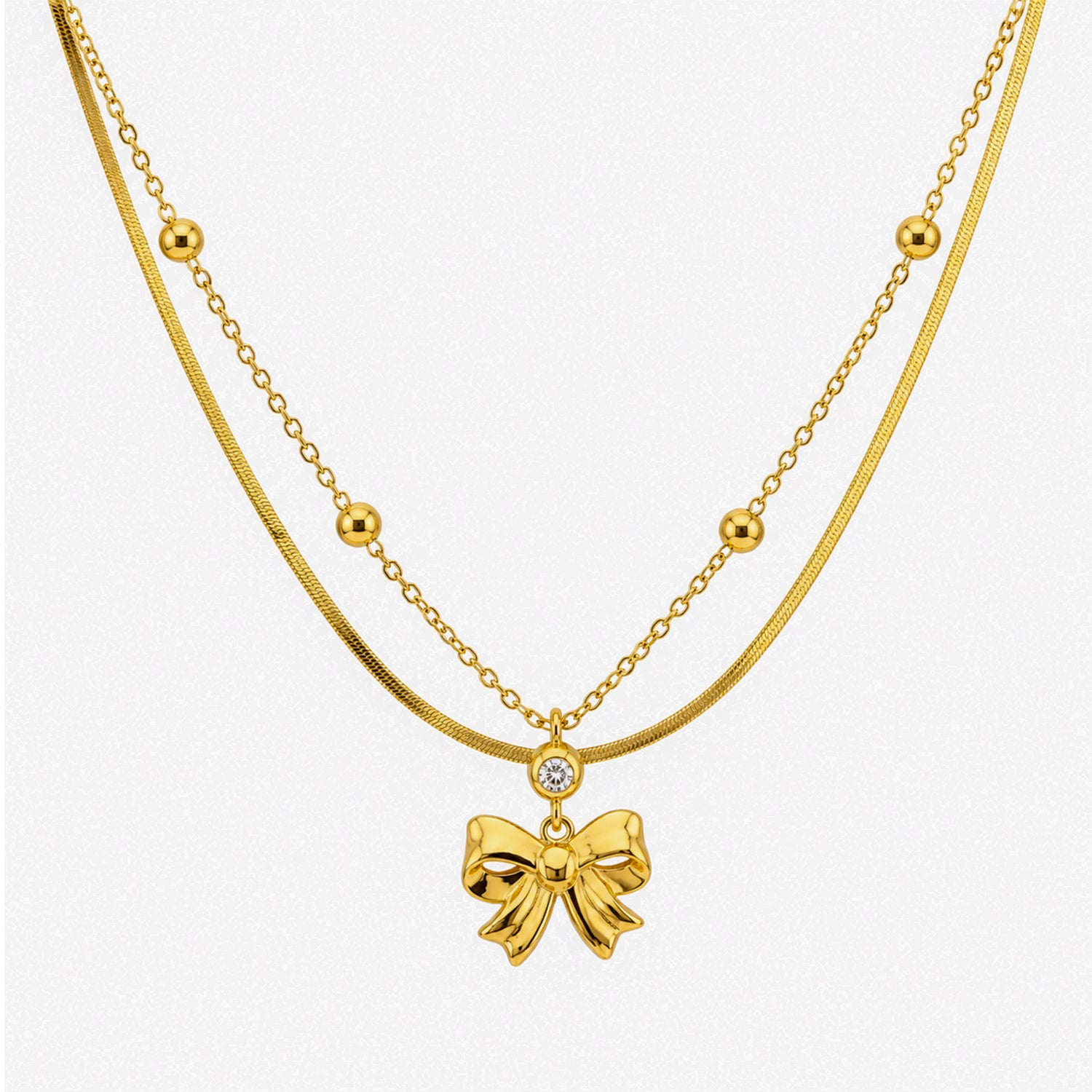 Double Layered Bow Pendant With Beaded Chain for Girls & Women
