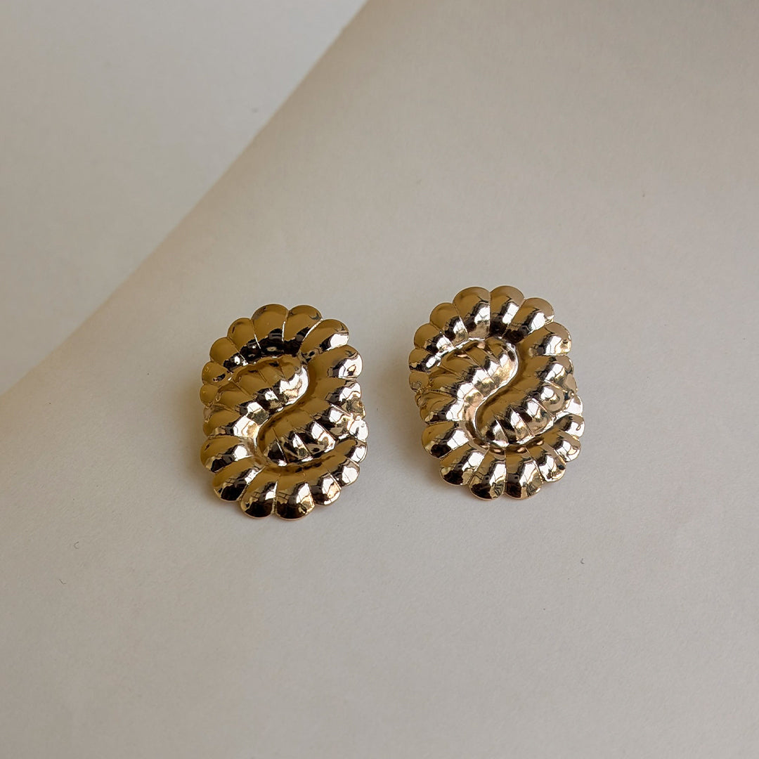 Gold Plated Twisted Oval Stud Earrings For Girls & Women (Anti-Tarnish)