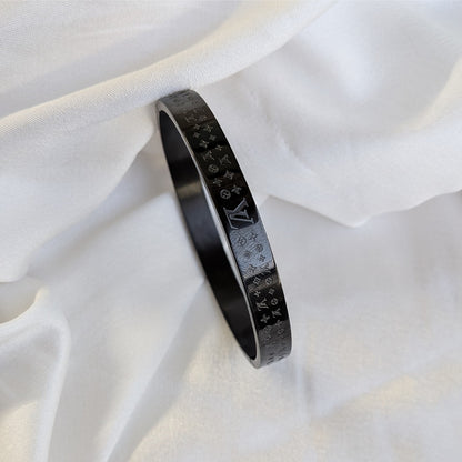 LV Brand Inspired Monogram Engraved Stainless Steel Bracelet For Men