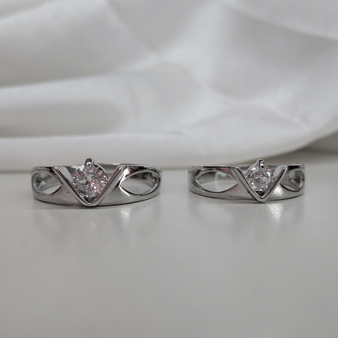 Elegant V-Set American Diamond Couple Ring Set