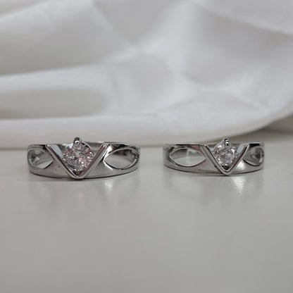 Elegant V-Set American Diamond Couple Ring Set