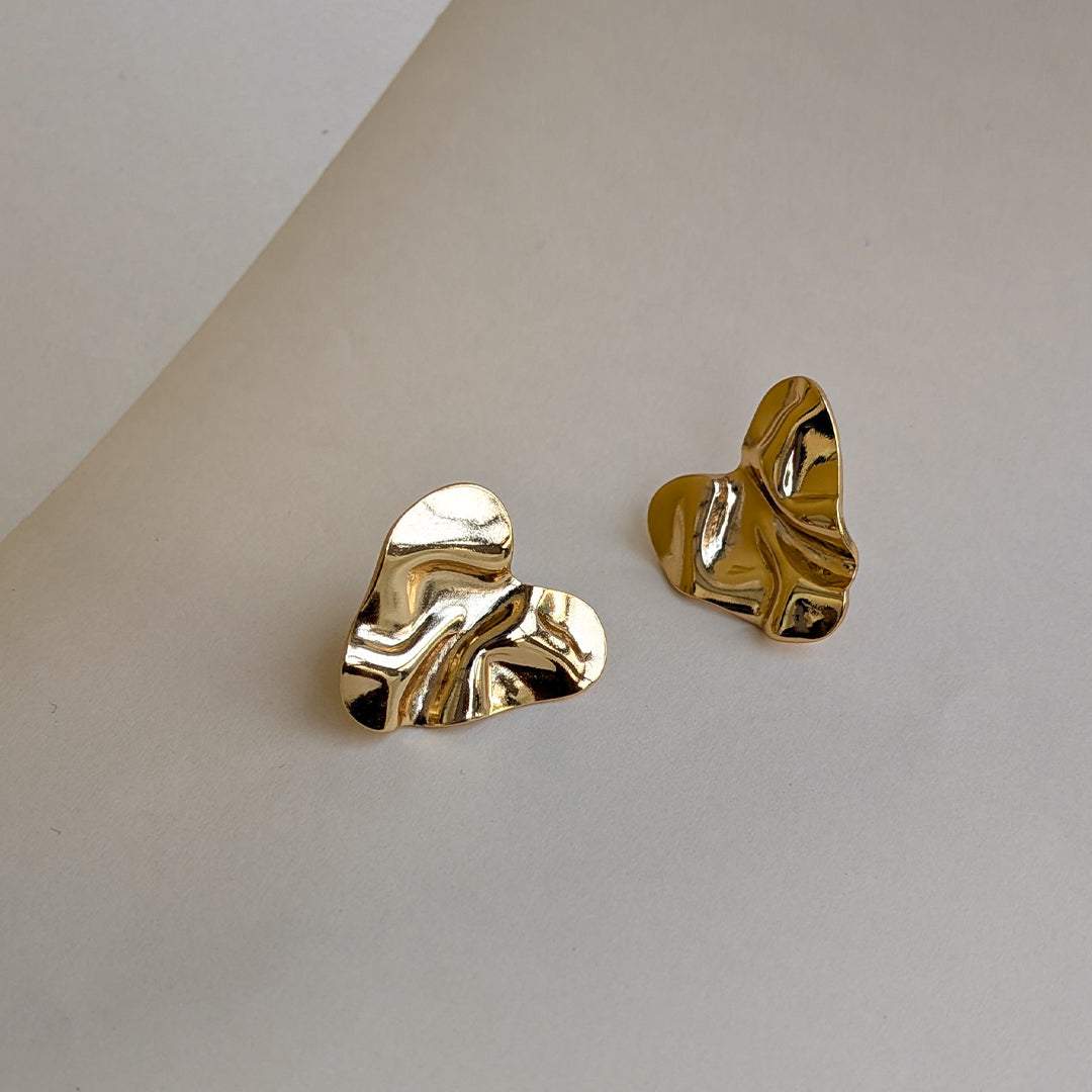 Gold Plated  Wave Heart Stud Earrings For Girls & Women (Anti-Tarnish)