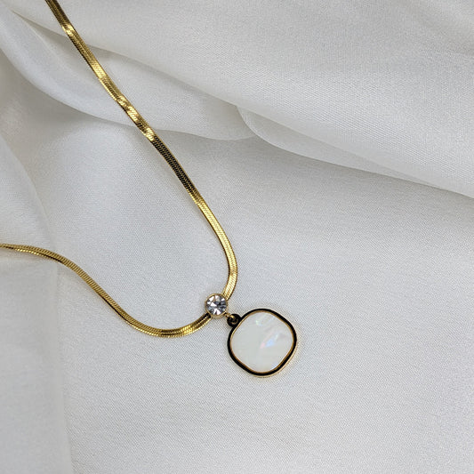 Gold Plated Mother of Pearl & Crystal Accent Pendant for Women