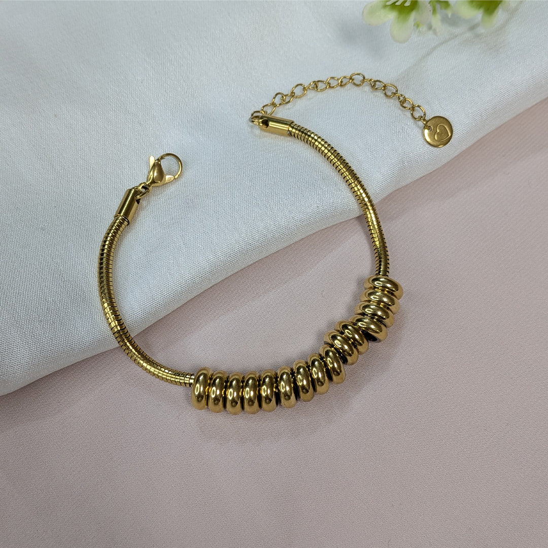 Elegant Gold Finish Heavy Spacer Beads Link Bracelet For Girls & Women (Anti-Tarnish)
