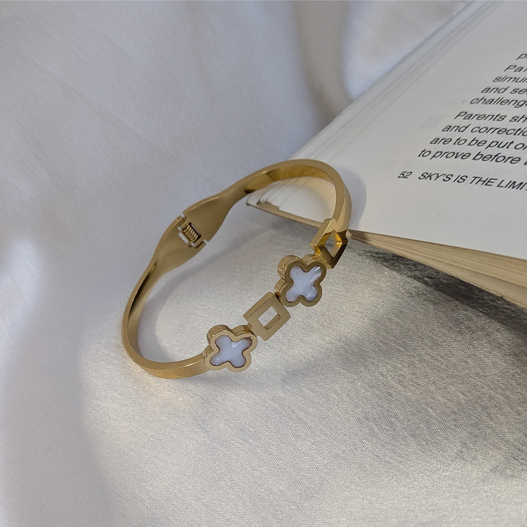 Gold Plated Dual Clover & Square Link Designer Bracelet For Girls & Women