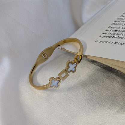 Gold Plated Dual Clover & Square Link Designer Bracelet For Girls & Women