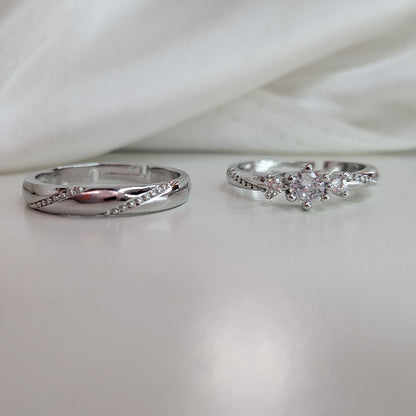 Minimalist Matching American Diamonds Couple Ring Set