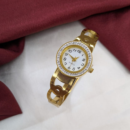 Elegant Analog AD Studded Criss Cross Design Band Bracelet Watch For Girls & Women