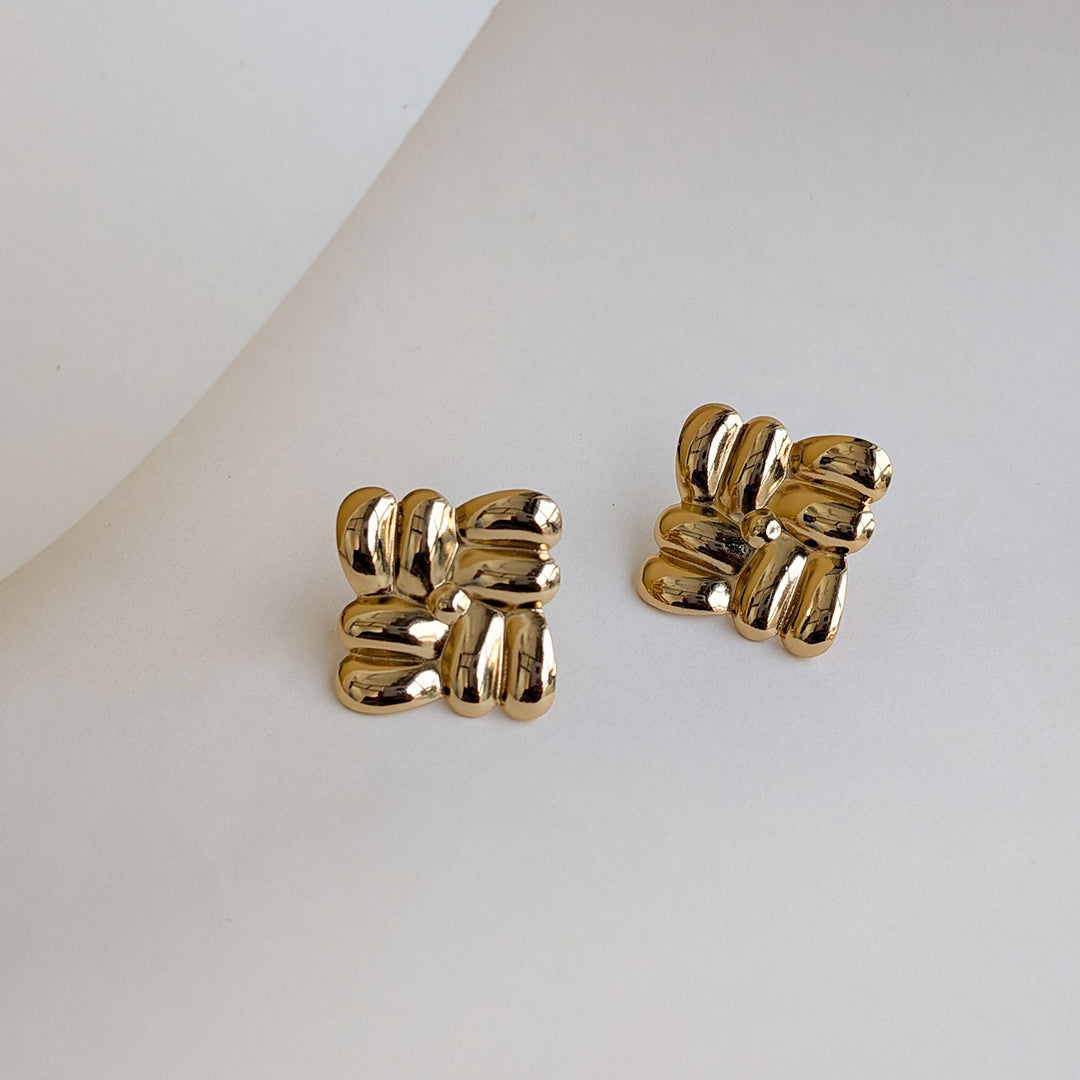 Gold Tone Geometric Chunky Stud Earrings  For Girls & Women (Anti-Tarnish)