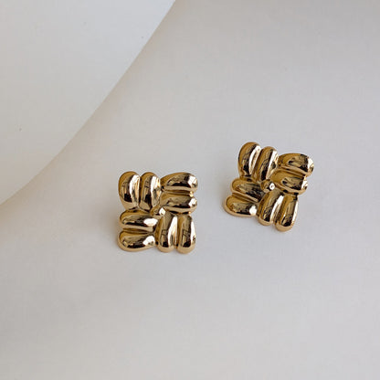 Gold Tone Geometric Chunky Stud Earrings  For Girls & Women (Anti-Tarnish)