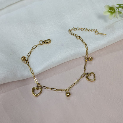 Gold Finish Heart Drops Link Chain Bracelet For Girls & Women