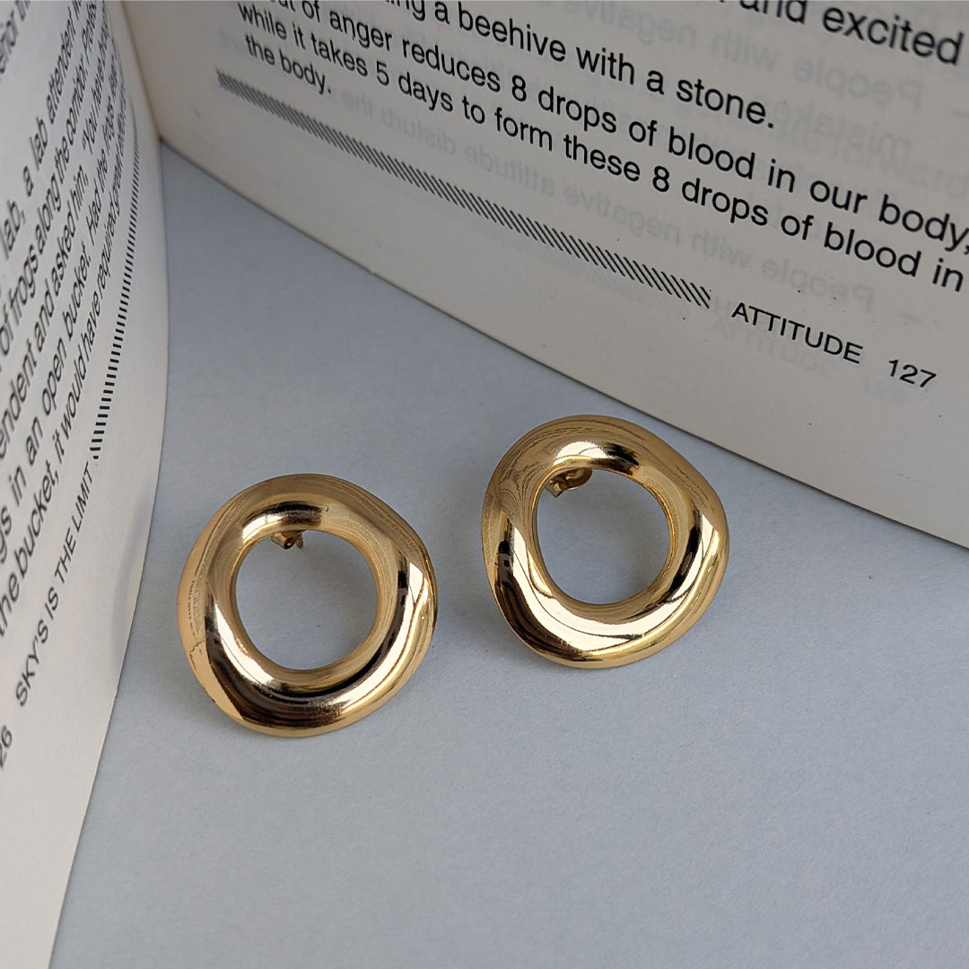 Gold Plated Abstract Open Circle Earrings For Girls & Women (Anti Tarnish)
