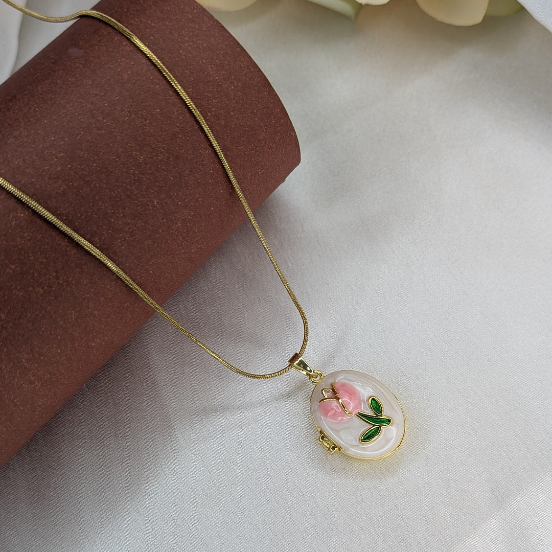 Openable Rose Enamel Oval Locket Pendant For Girls & Women