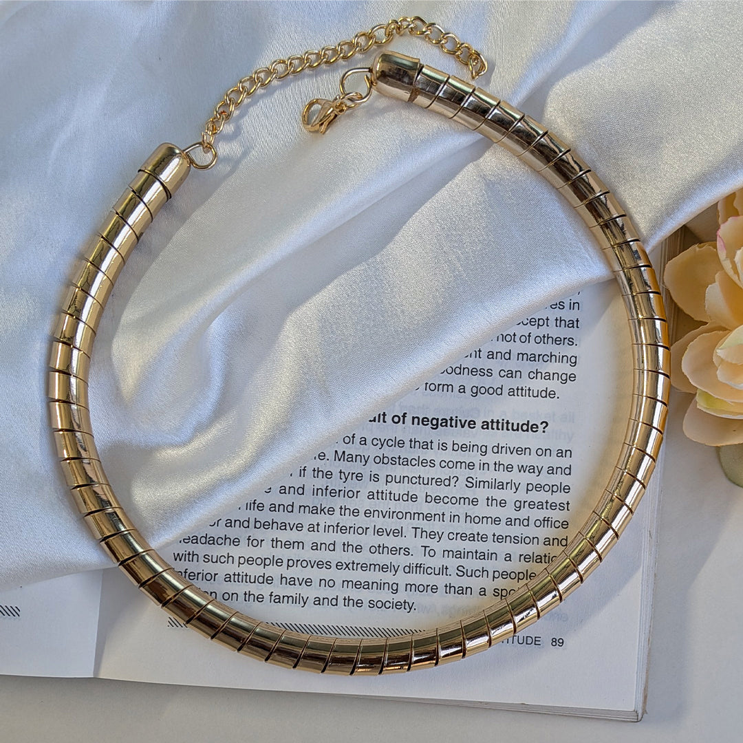 Gold Finish Spiral Choker Necklace For Girls & Women