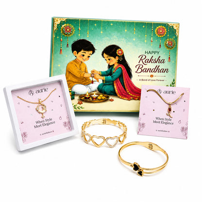 Elegant Gold Finish Necklace & Heart Design Bracelets, Rakhi Gift for Sister, Stylish Jewellery Gift Box