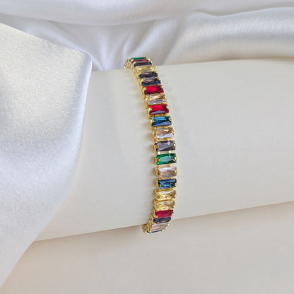 Rainbow Gemstone Stainless Steel Tennis Bracelet