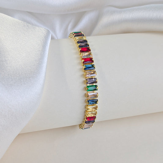Rainbow Gemstone Stainless Steel Tennis Bracelet