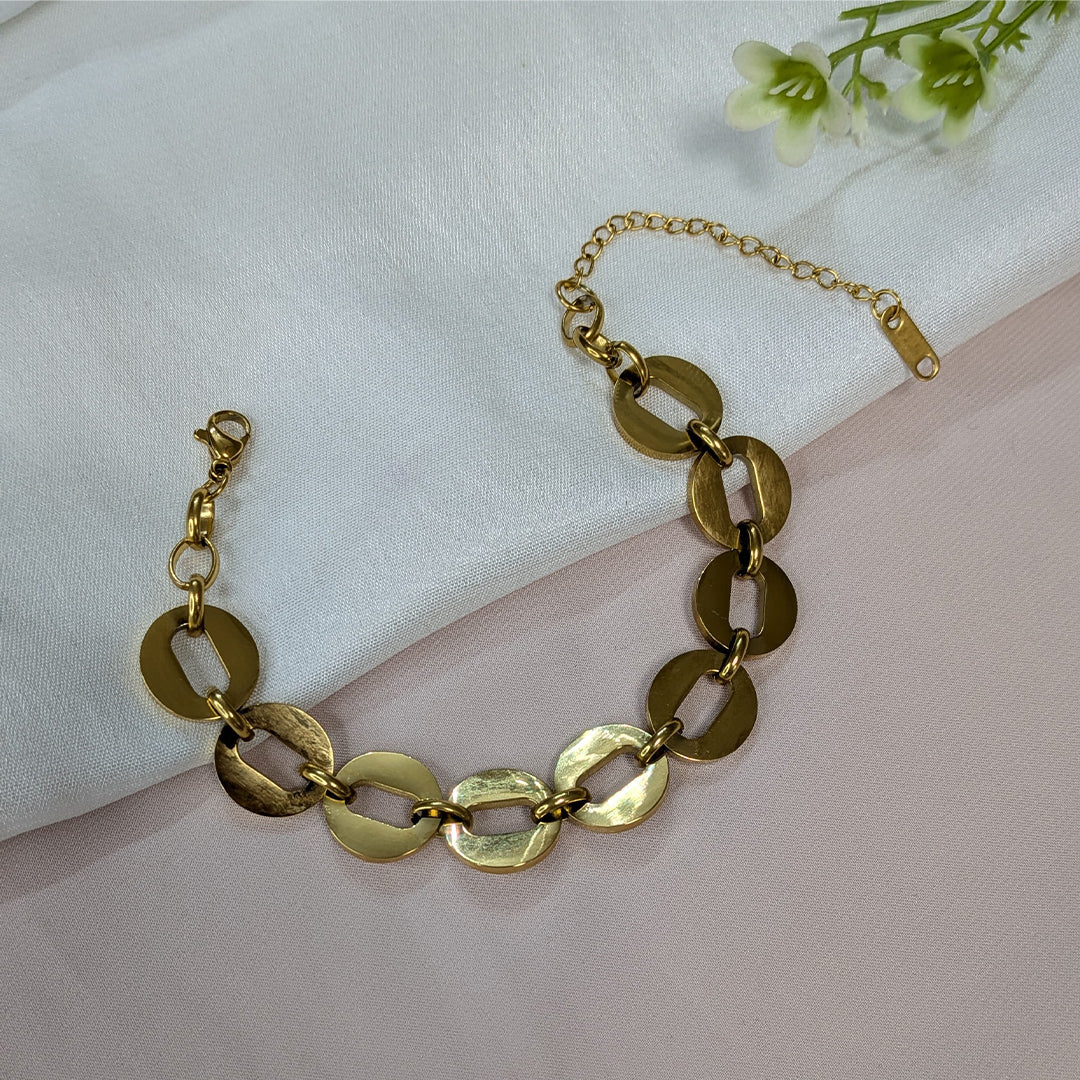 Gold Finish Circular Disc Link Bracelet For Girls & Women (Anti-Tarnish)