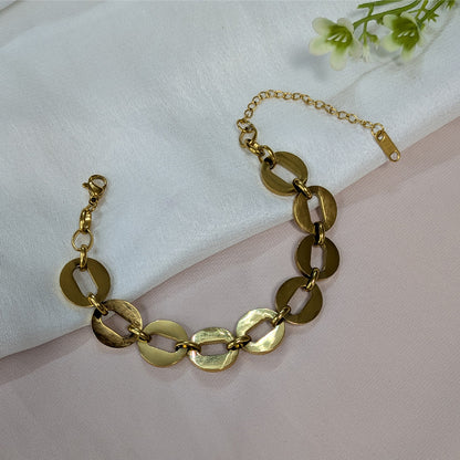 Gold Finish Circular Disc Link Bracelet For Girls & Women (Anti-Tarnish)