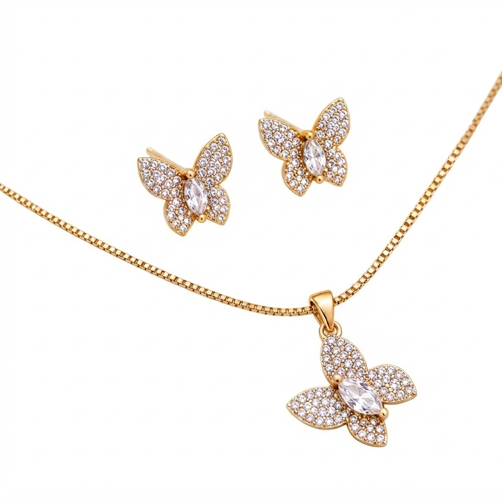 Dual Tone Butterfly AD Stone Pendant Set for Girls & Women's