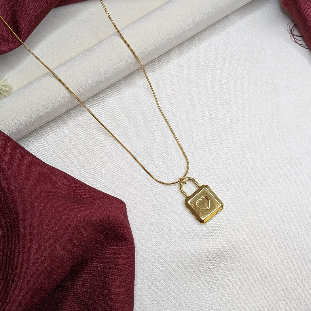 18K Gold Finish Lock Pendant for Girls & Women (Anti Tarnish)