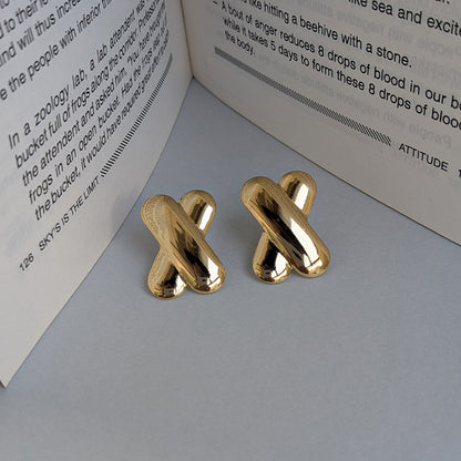 Gold Plated Minimal X-Shape Gold Stud Earrings For Girls & Women (Anti Tarnish)