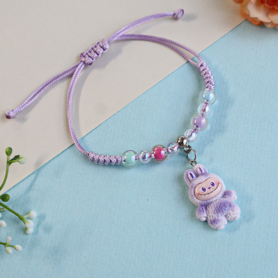 Labubu Bunny Kids Beaded Bracelet with Adjustable Strap