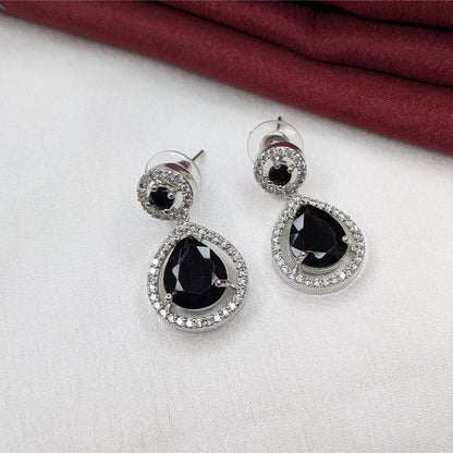 Silver Finish Teardrop AD Stone Drop Earrings for Girls & Women