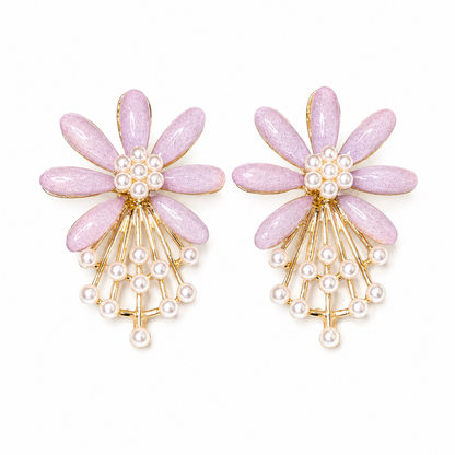 7 PetalFlower Pearl Drop Earrings for Girls & Women