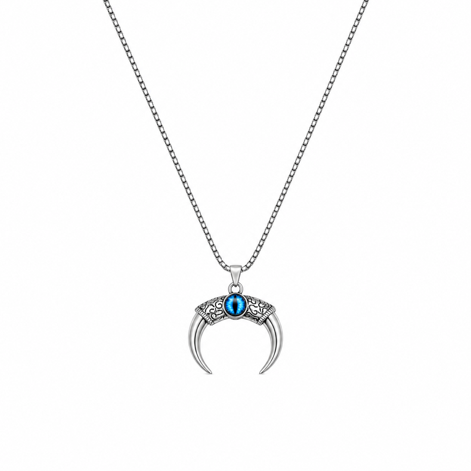 Crescent Horn Pendant Necklace with Blue Eye for Men & Boys