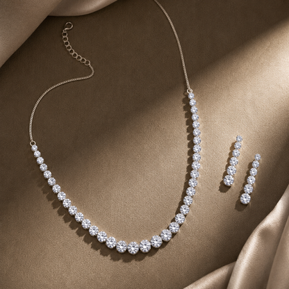 Sparkling Crystals Round Pave Tennis Necklace Set for Girls & Women's
