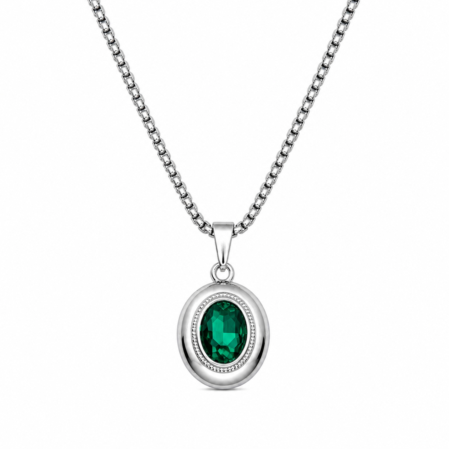 Oval Pendant Necklace with Silver-Tone Link Chain