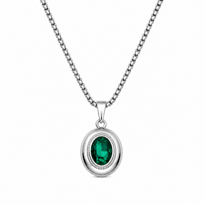 Oval Pendant Necklace with Silver-Tone Link Chain