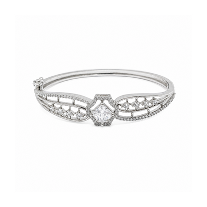 Striking Hexagonal Centerpiece Accented CZ Stone Bracelet for Girls & Women's