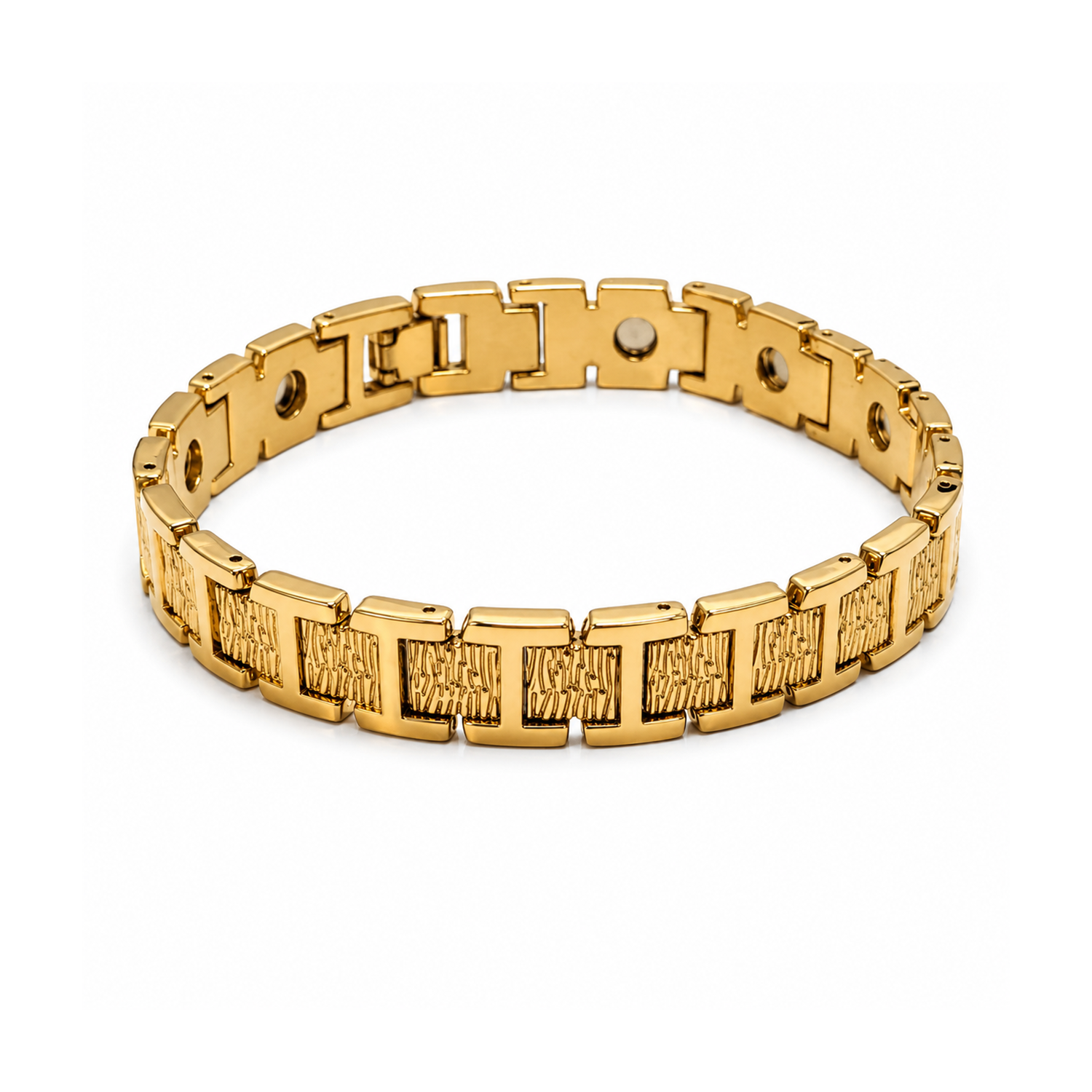 Geometric Textured Embedded Magnetic Therapy Bracelet for Men