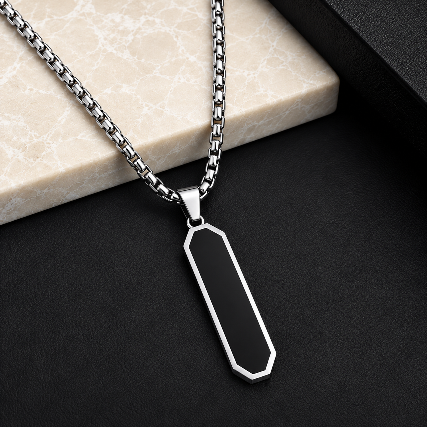 Black Inlay Geometric Rectangular Pendant for Men